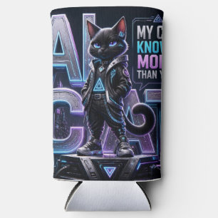 Cyberpunk AI Cat: Smart & Futuristic Digital Art Seltzer Can Cooler