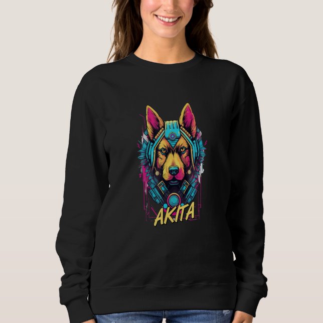 Cyberpunk Akita Futuristic Akita Dog Sweatshirt (Front)