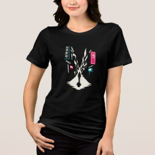 Cyberpunk Alley Silhouette – Neon Japanese Street  Tri-Blend Shirt