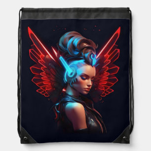 Cyberpunk Angel Girl Drawstring Bag