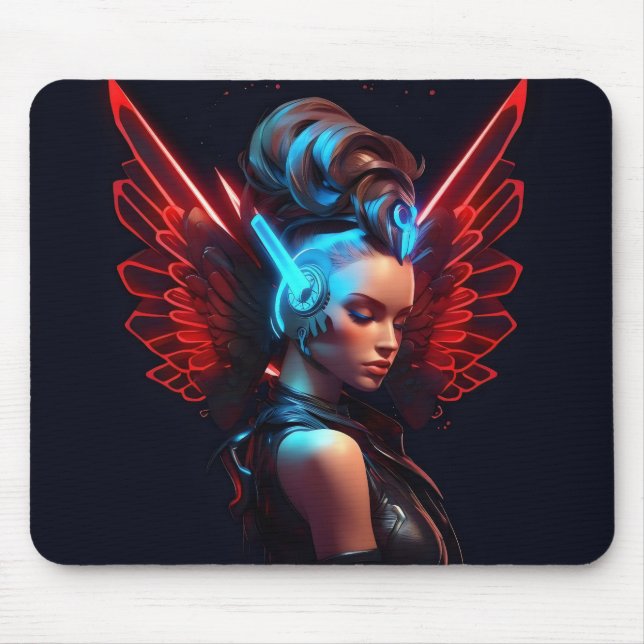 Cyberpunk Angel Girl Mouse Pad (Front)