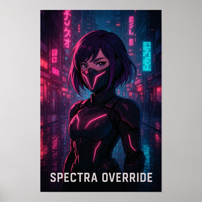 Cyberpunk Anime Girl – Futuristic Neon City Poster (Front)