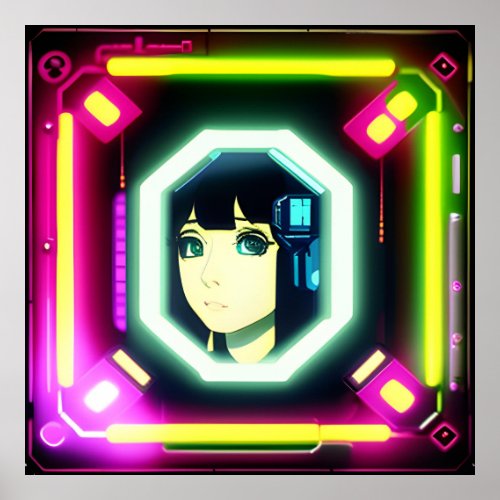 cyberpunk anime girl futuristic poster