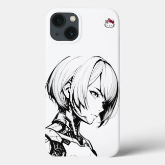 Cyberpunk Anime Girl iPhone Case – Minimalist Blac