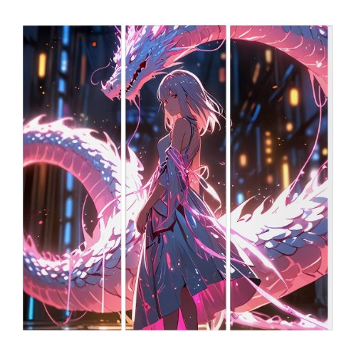 Cyberpunk Anime Girl Neon Dragon Fantasy Art