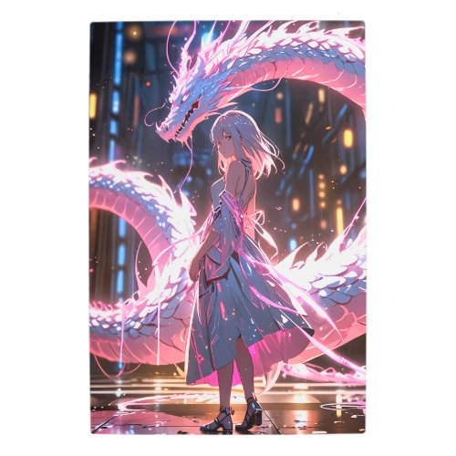 Cyberpunk Anime Girl Neon Dragon Fantasy Art