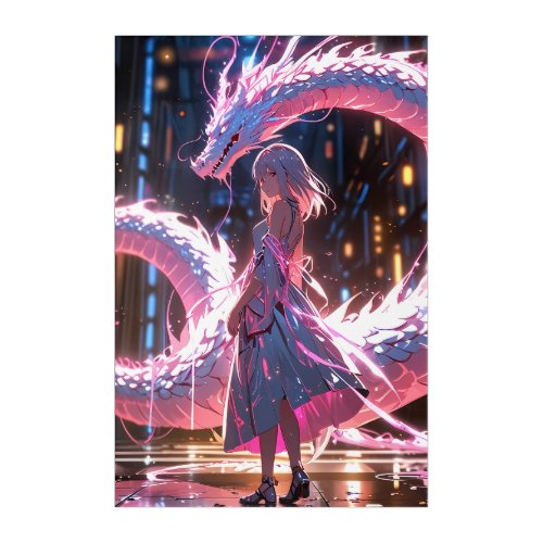 Cyberpunk Anime Girl Neon Dragon Fantasy Art
