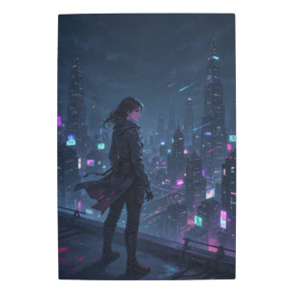 Cyberpunk Anime Girl Sci-Fi Wall Art Metal Art