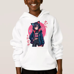Cyberpunk Anime Girl with Cat Ears- Neon Aesthetic Hoodie