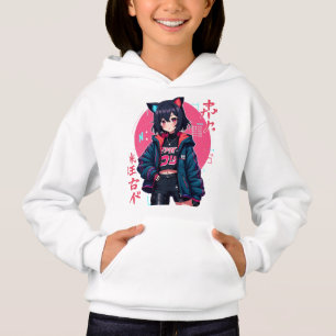 Cyberpunk Anime Girl with Cat Ears- Neon Aesthetic Hoodie