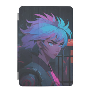 Cyberpunk Anime Girl with Neon Hair – Futuristic iPad Mini Cover