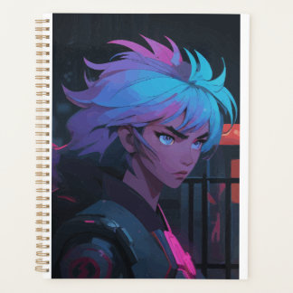 Cyberpunk Anime Girl with Neon Hair – Futuristic  Planner