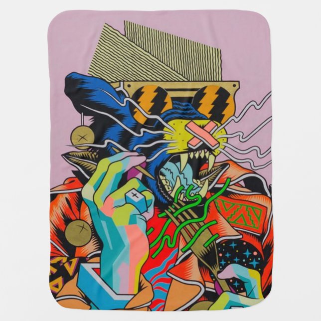 cyberpunk, anime, manga, acid, cyber, art, baby blanket (Front)