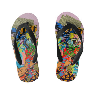 cyberpunk, anime, manga, acid, cyber, art, kid's flip flops