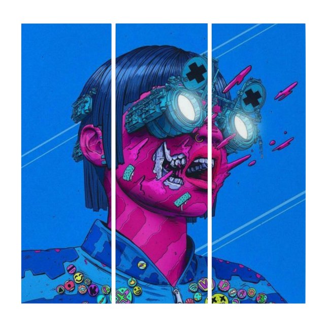 cyberpunk, anime, manga, acid, cyber, art, triptych (Front)