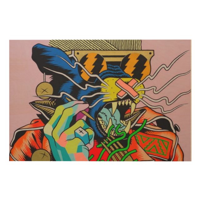 cyberpunk, anime, manga, acid, cyber, art, wood wall art (Front)