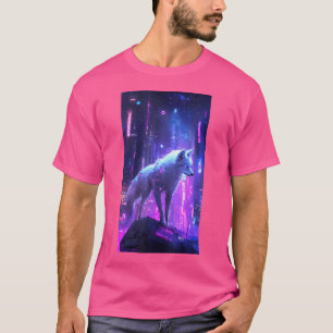 Cyberpunk Anime Wolf Digital Art Futuristic Magic T-Shirt