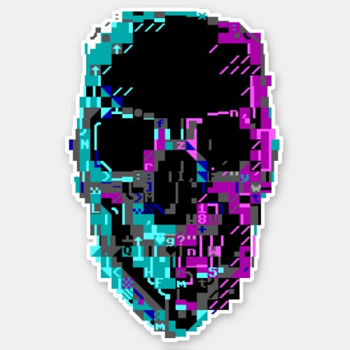 Cyberpunk ASCII Glitch Skull Sticker
