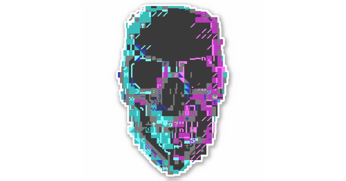 Cyberpunk ASCII Glitch Skull Sticker | Zazzle