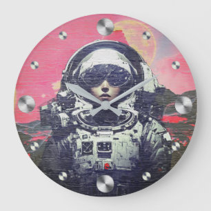Cyberpunk Astronaut - Pink Neon Space Large Clock