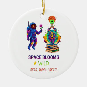 Cyberpunk Astronaut & Wolf Art Keychain - Neon Spa Ceramic Ornament