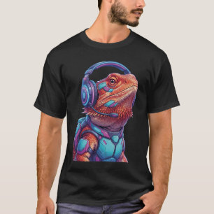 Cyberpunk Bearded Dragon Gamer Neon Lizard T-Shirt