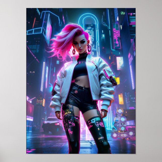 Cyberpunk beautiful woman in future city poster (Front)