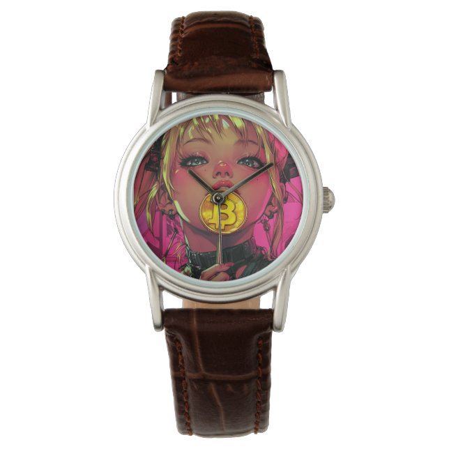 Cyberpunk Bitcoin Waifu Crypto Anime Watch (Front)