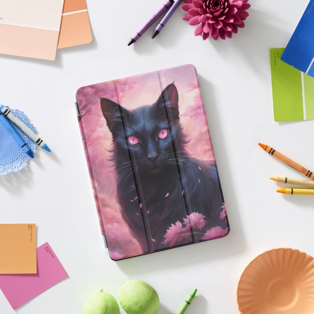 Cyberpunk Black Cat iPad Pro Cover (Desk)