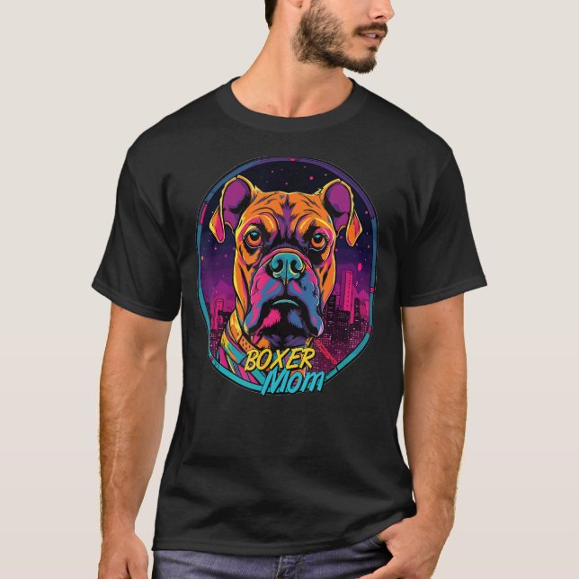 Cyberpunk Boxer Loving Moms Futuristic Boxer Dog T-Shirt (Front)