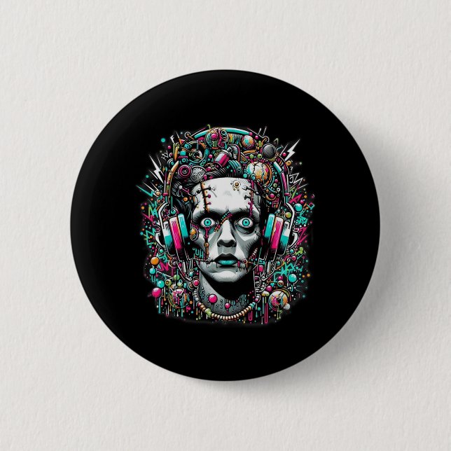 Cyberpunk Bride Of Frankenstein  Button (Front)