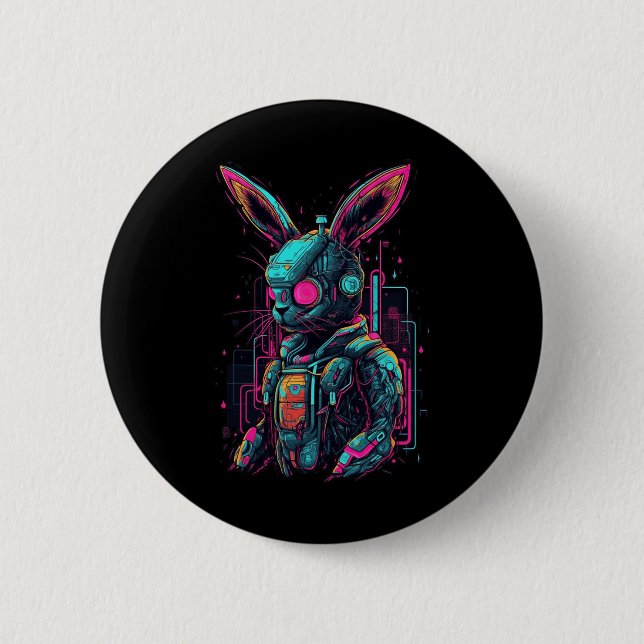 Cyberpunk Bunny Cyborg Rabbit Cool Gamer Easter  Button (Front)