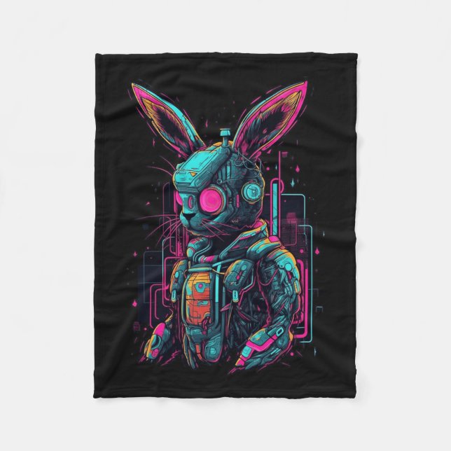 Cyberpunk Bunny Cyborg Rabbit Cool Gamer Easter  Fleece Blanket (Front)