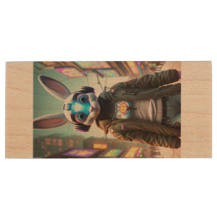 cyberpunk bunny wood flash drive