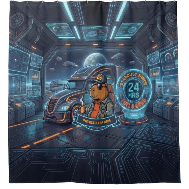 Cyberpunk Capybara Space Trucker Custom Name Showe Shower Curtain (Front)