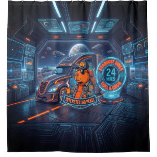 Cyberpunk Capybara Space Trucker Neon Art Shower Curtain