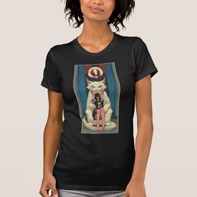 Cyberpunk Cat and Girl - Surreal Anime T-Shirt (Front)