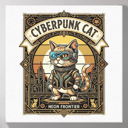 Cyberpunk Cat Cat Cyberpunk Vintage Canvas Photo Tile