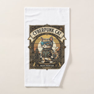 Cyberpunk Cat Cat Cyberpunk Vintage Hand Towel