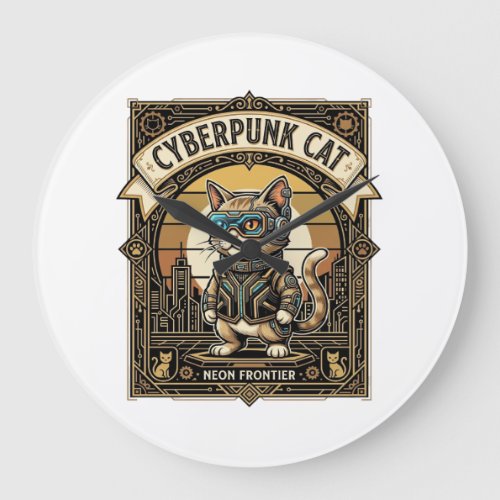 Cyberpunk Cat Cat Cyberpunk Vintage Large Clock
