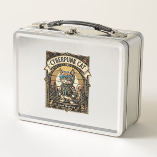 Cyberpunk Cat Cat Cyberpunk Vintage Metal Lunch Box
