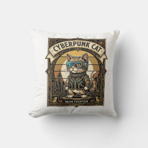Cyberpunk Cat Cat Cyberpunk Vintage Throw Pillow