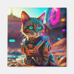 Cyberpunk Cat Fridge Magnet