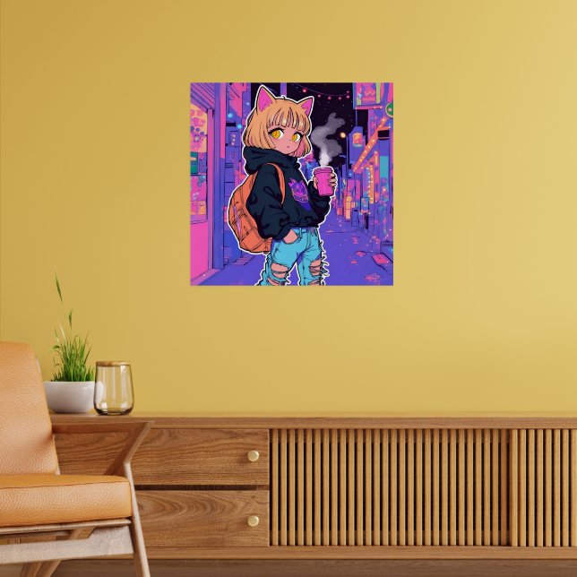 Cyberpunk Cat Girl Poster – Neon Aesthetic (Living Room 2)