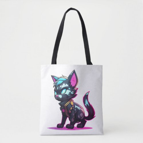 Cyberpunk Cat in Neon Colors  21 Tote Bag