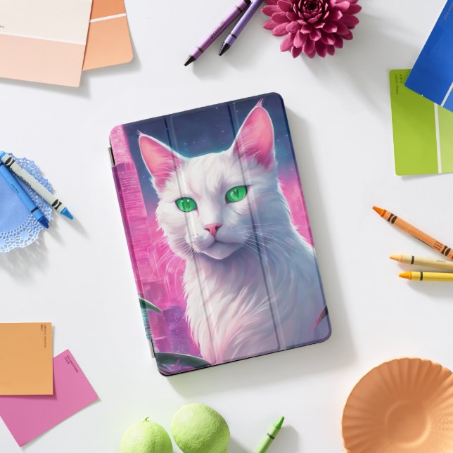 Cyberpunk Cat iPad Pro Cover (Desk)