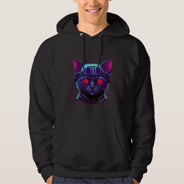 Cyberpunk Cat Kitty Cyber Punker Hoodie (Front)