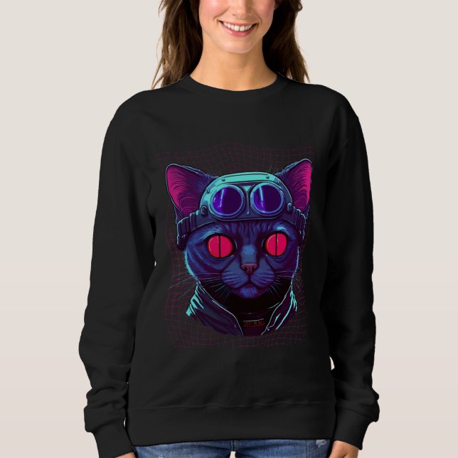 Cyberpunk Cat Kitty Cyber Punker Sweatshirt (Front)