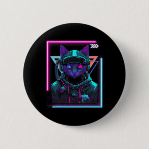 Cyberpunk Cat Kitty Punker Futuristic Cyber Punk  Button