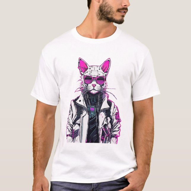 Cyberpunk Cat: Neon Outlaw T-Shirt (Front)